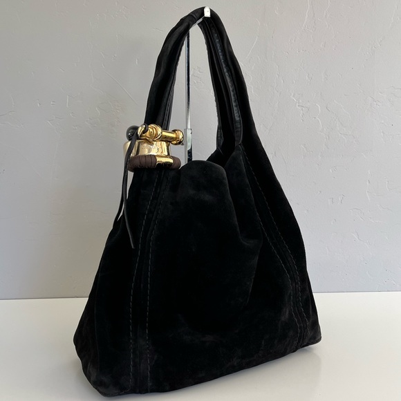 Auth JIMMY CHOO Black Suede Saba Hobo Bag - Picture 1 of 9
